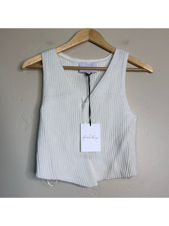 Pink Rose Tops - NEW Cream Ribbed Button Up Sleeveless Sweater Vest Small